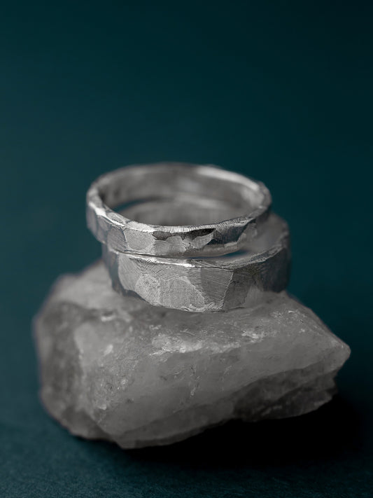 A pair of hand-crafted wedding rings