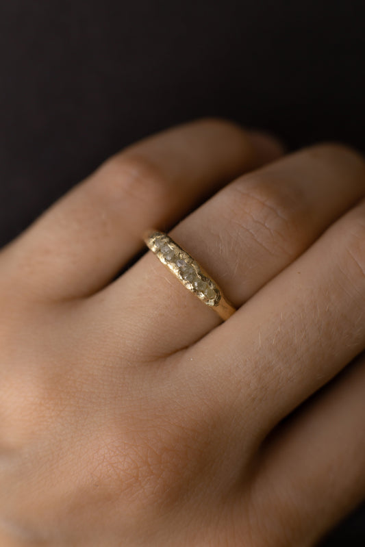 Author's scratched ring with raw diamonds in stock