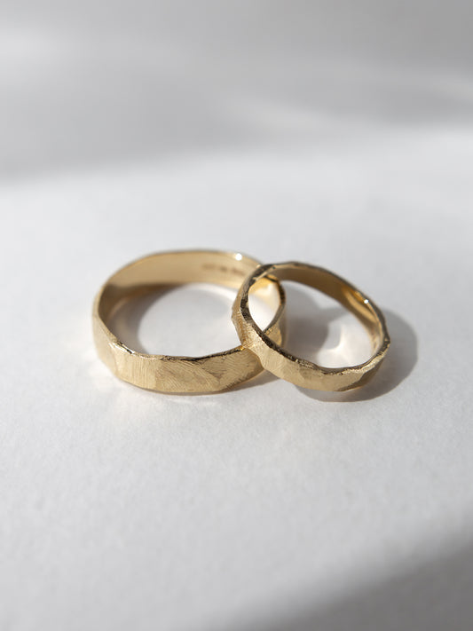A pair of hand-crafted wedding rings
