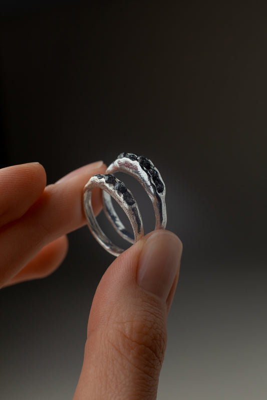 Author's scratched ring with diamonds